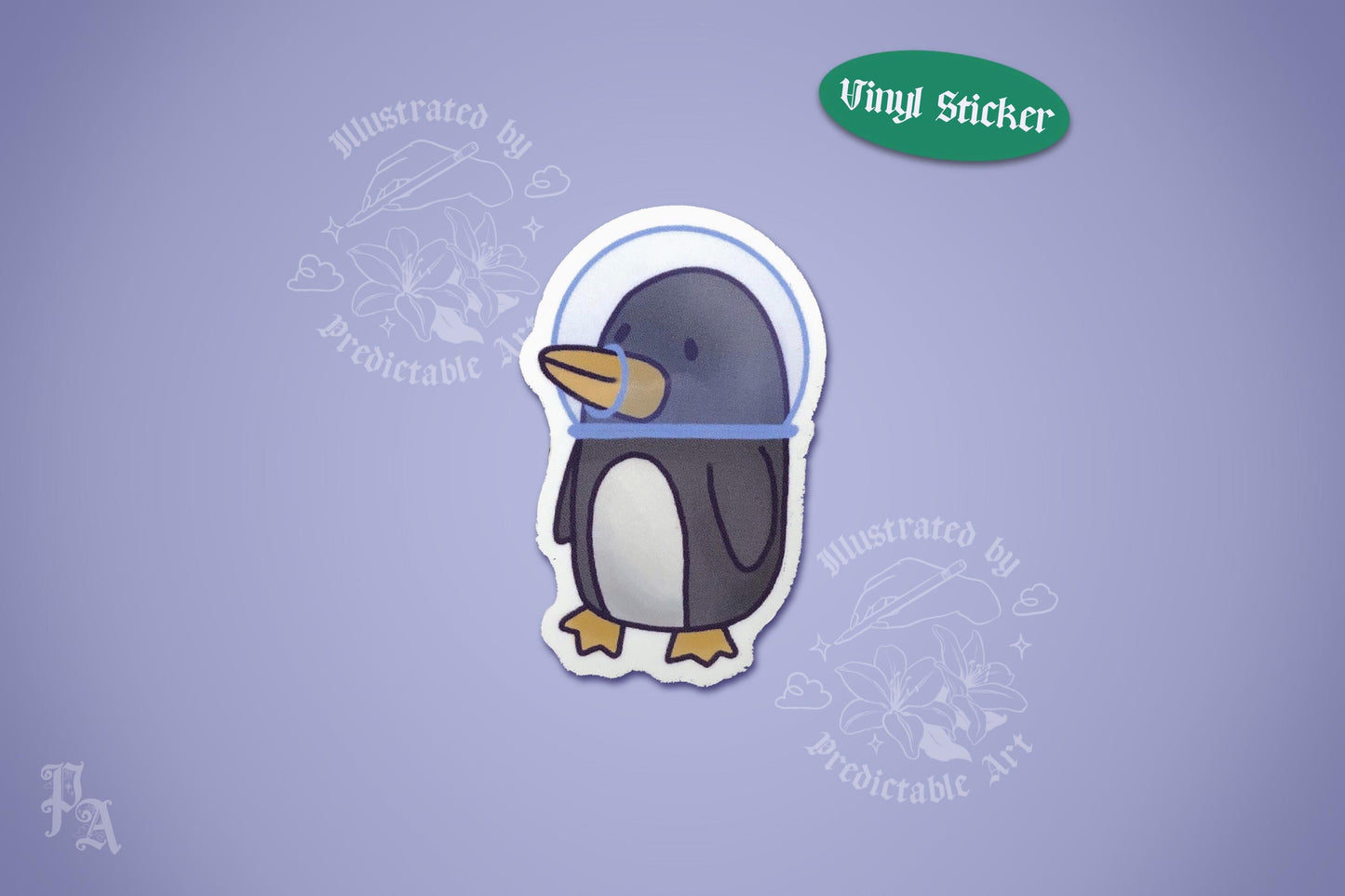 Space Penguin Astronaut Doodle | 2" Glossy Laminated Vinyl Sticker