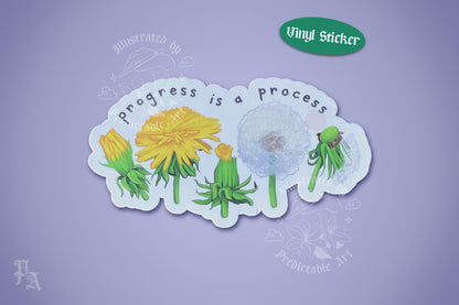 Progress is a Process | Dandelion Life Cycle Inspirational Illustrated Matte Vinyl Sticker