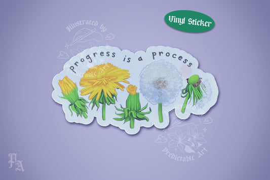 Progress is a Process | Dandelion Life Cycle Inspirational Illustrated Matte Vinyl Sticker
