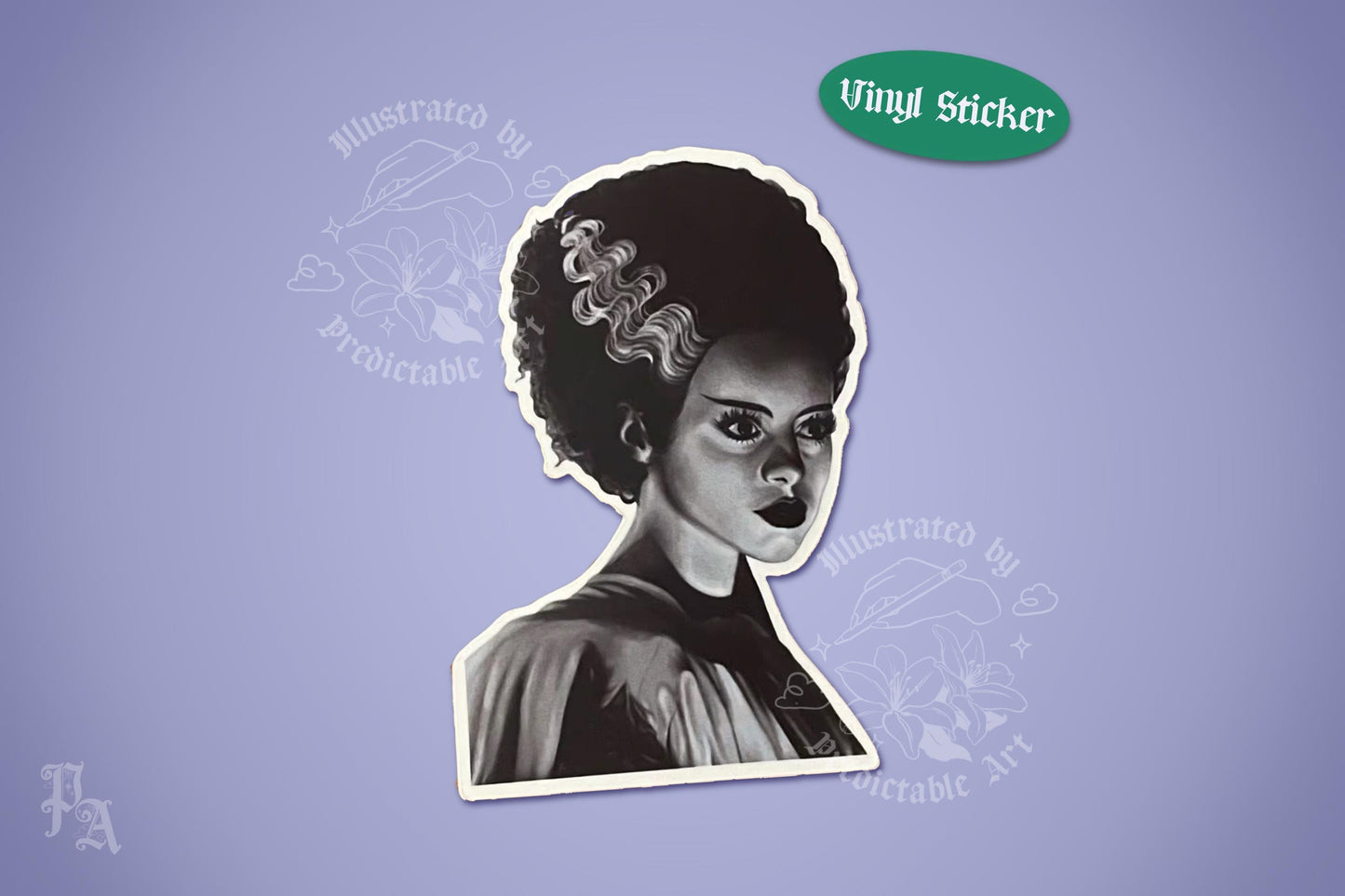 Bride of Frankenstein 3" Illustrated Matte Vinyl Sticker | Elsa Lanchester Portrait Illustration