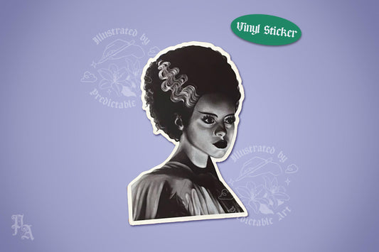 Bride of Frankenstein 3" Illustrated Matte Vinyl Sticker | Elsa Lanchester Portrait Illustration