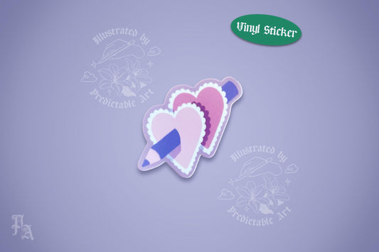 Pencil Pierced Heart | 2" Illustrated Matte Vinyl Sticker & Laptop Decal