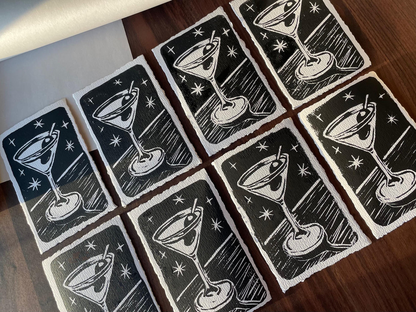 Dirty Martini, Extra Olive | 4x6" Original Hand-Carved Linocut Block Print