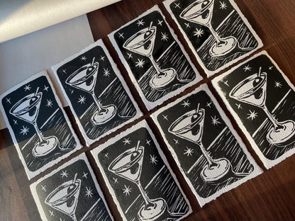 Dirty Martini, Extra Olive | 4x6" Original Hand-Carved Linocut Block Print