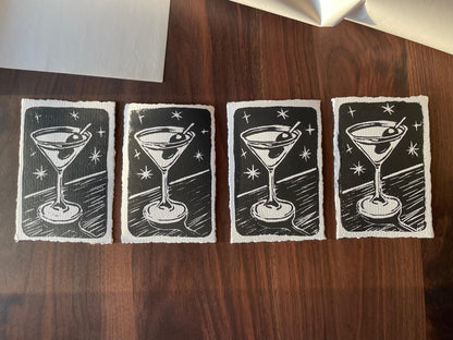 Dirty Martini, Extra Olive | 4x6" Original Hand-Carved Linocut Block Print
