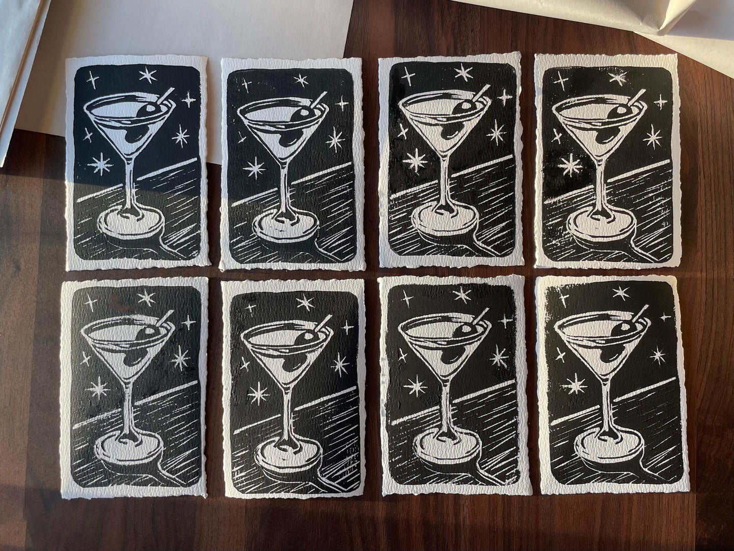 Dirty Martini, Extra Olive | 4x6" Original Hand-Carved Linocut Block Print