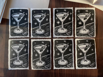 Dirty Martini, Extra Olive | 4x6" Original Hand-Carved Linocut Block Print