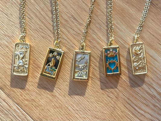 Tarot Card Gold Pendant Necklace | The Moon, The Star, The Empress & Carpe Diem | Celestial Jewelry